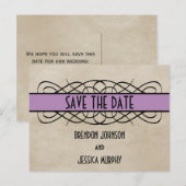 Postale Faire-part Bordure fleurie violet Enregistrer la date Carte p (Devant / Derrière)