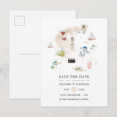 Postale Faire-part Carte aquarelle de Grèce mariage de destination (Devant / Derrière)