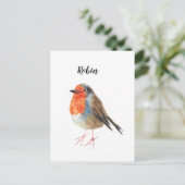 Postale Faire-part Carte cadeau rouge-gorge oiseau peint à l'aquarell (Debout devant)