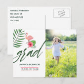 Postale Faire-part Carte d'annonce de remise de diplôme Luau Flamant  (Devant / Derrière)