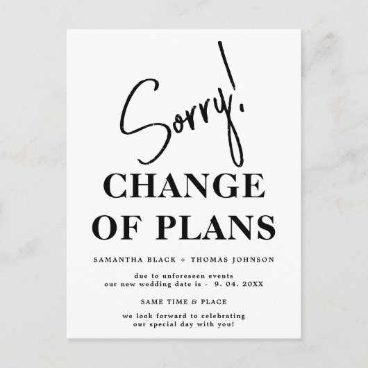 Postale Faire-part Carte d'annonce de report de date de mariage (Devant)