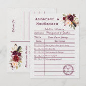 Postale Faire-part Carte de bibliothèque Boho Marsala Enregistrer la  (Devant / Derrière)