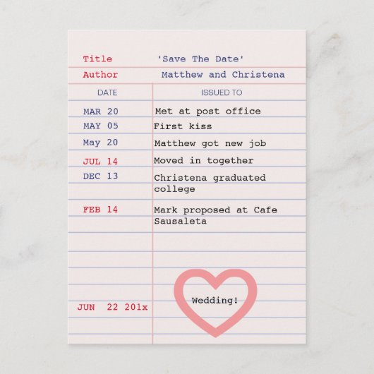 Postale Faire-part Carte de bibliothèque Enregistrez la date carte po (Devant)