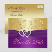 Postale Faire-part Carte de conservation de date florale violette et  (Devant / Derrière)