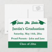 Postale Faire-part Carte de Graduation Save The Date Verte (Devant / Derrière)