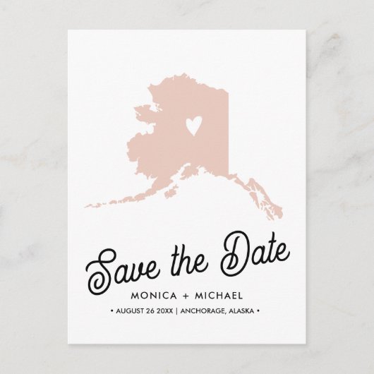 Postale Faire-part Carte de l'Alaska pour mariage de destination - TO (Devant)