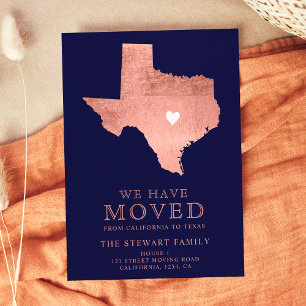 Postale Faire-part Carte de l'état du Texas marine bleu rose or maiso