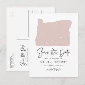 Postale Faire-part Carte de l'Oregon rose vif Script moderne Enregist (Devant / Derrière)