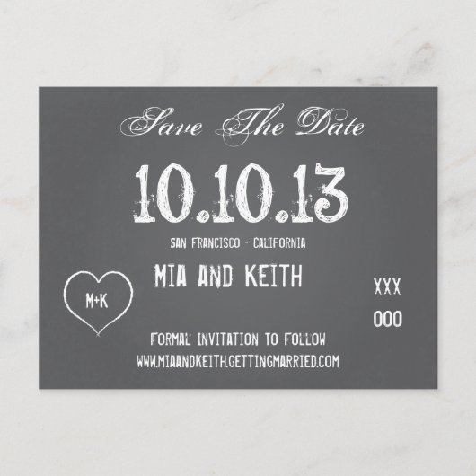 Postale Faire-part Carte de mariage à l'ardoise "Save The Date" (Devant)