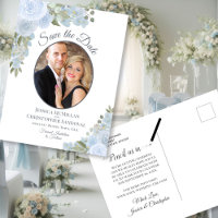 Carte de mariage à motifs floraux et photo Bleu Po