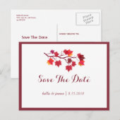 Postale Faire-part Carte de mariage aux feuilles d'automne burgundy S (Devant / Derrière)