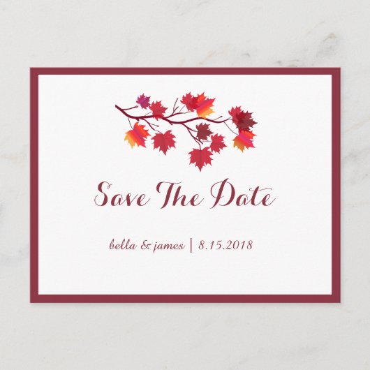 Postale Faire-part Carte de mariage aux feuilles d'automne burgundy S (Devant)
