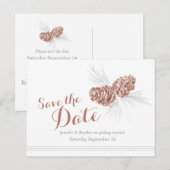 Postale Faire-part Carte de mariage cônes de pin sauvegarde de la dat (Devant / Derrière)