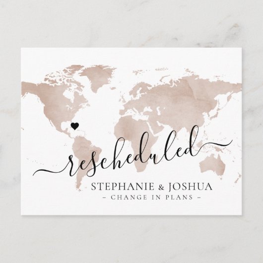 Postale Faire-part Carte de mariage de destination reportée reschédul (Devant)