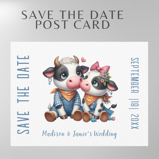 Postale Faire-part Carte de mariage de vaches pour annoncer la date d