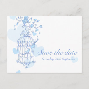 Postale Faire-part Carte de mariage oiseaux bleus ouvrent la cage pou