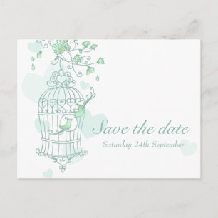 Postale Faire-part Carte de mariage oiseaux menthe ouvrent la cage