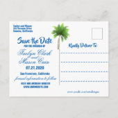 Postale Faire-part Carte de mariage tropicale avec scène de plage pou (Dos)
