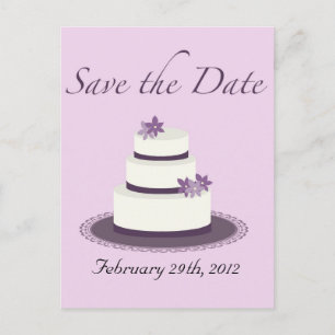 Postale Faire-part Carte de mariage violette en forme de gâteau à per