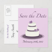 Postale Faire-part Carte de mariage violette en forme de gâteau à per (Devant / Derrière)