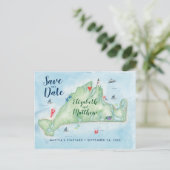 Postale Faire-part Carte de Martha's Vineyard aquarelle Save the Date (Debout devant)