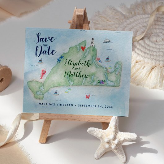 Postale Faire-part Carte de Martha's Vineyard aquarelle Save the Date