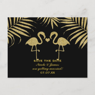 Postale Faire-part Carte de mise en conserve noir et or deux flamants
