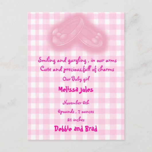 Postale Faire-part carte de naissance bébé (Devant)