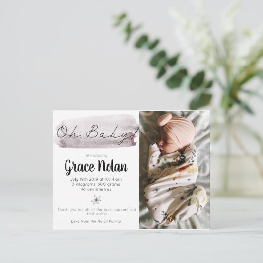 Postale Faire-part Carte de naissance de bébé fille (Debout devant)