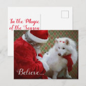 Postale Faire-part Carte de Noël de Samoyède et Père Noël (Devant / Derrière)