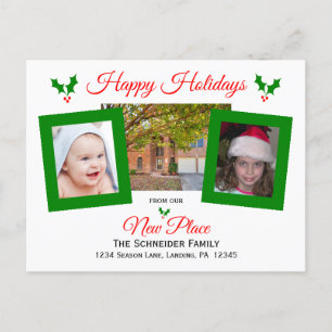 Postale Faire-part Carte de Noël pour changement d'adresse avec houx
