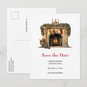 Postale Faire-part Carte de Noël victorienne au coin du feu pour anno