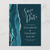 Postale Faire-part Carte de pré-annonce Teal Blue Silver Agate (Devant)