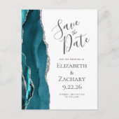 Postale Faire-part Carte de pré-annonce Teal Blue Silver Agate (Devant)