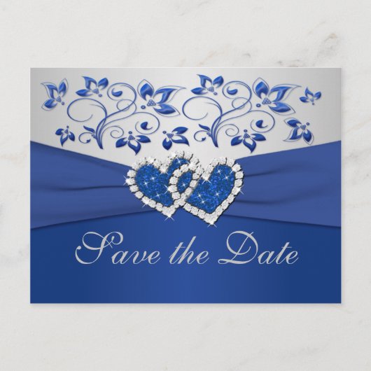 Postale Faire-part Carte de préavis de mariage Bleu Royal et Argent (Devant)