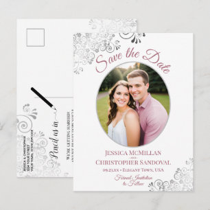 Postale Faire-part Carte de préavis de mariage Silver & Dusty Rose av