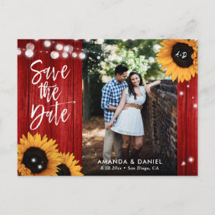 Postale Faire-part Carte de préavis de mariage Tournesol Rouge Rustiq