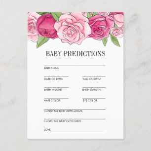Postale Faire-part Carte de prédictions pour Baby Shower avec des ros