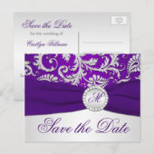 Postale Faire-part Carte de rappel Purple et Argent en damas (Devant / Derrière)