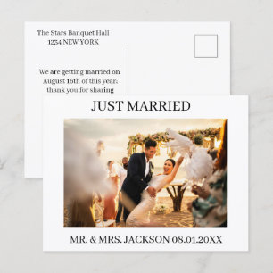 Postale Faire-part Carte de réception de mariage tout juste mariés