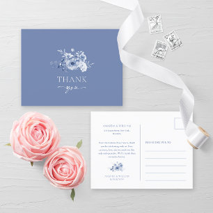 Postale Faire-part Carte de remerciement de mariage à fleurs bleu pou