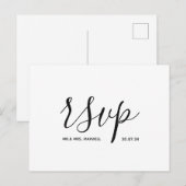 Postale Faire-part Carte de réponse de mariage moderne écriture noire (Devant / Derrière)