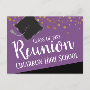 Postale Faire-part Carte de Réunion de Classe Faux Or Confettis Annon