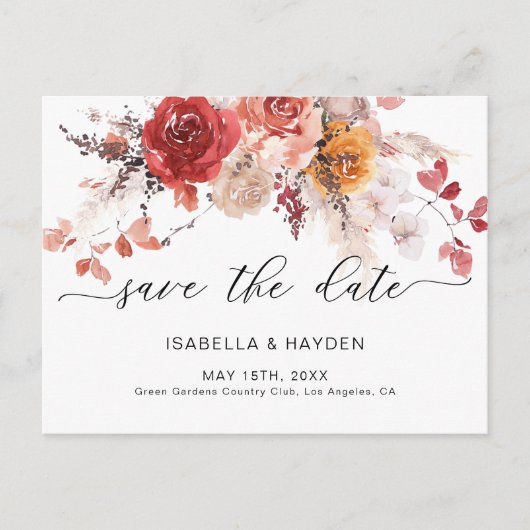 Postale Faire-part Carte de sauvegarde à date de mariage Boho Pampas (Devant)