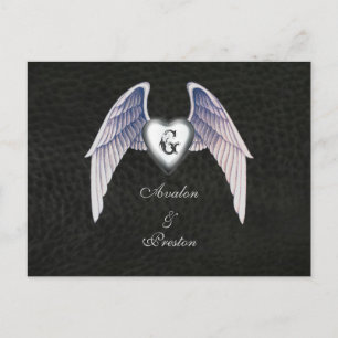 Postale Faire-part Carte de sauvegarde cœur en cuir et chrome à date 