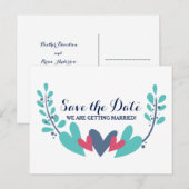 Postale Faire-part Carte de sauvegarde de date de mariage coeurs et v (Devant / Derrière)