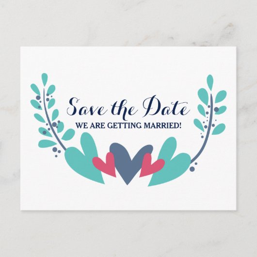 Postale Faire-part Carte de sauvegarde de date de mariage coeurs et v (Devant)