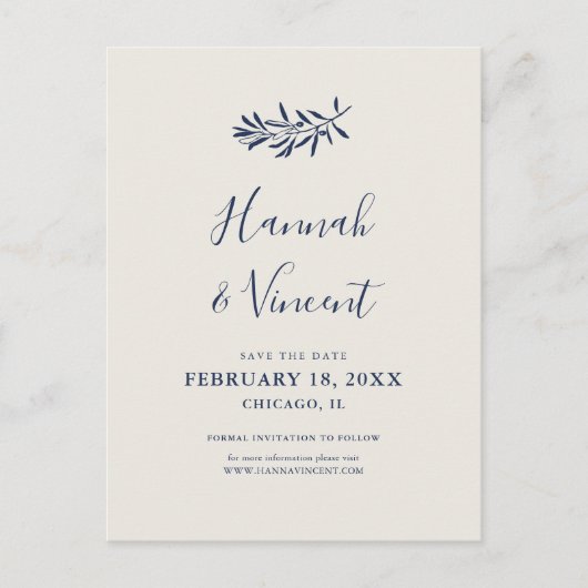 Postale Faire-part Carte de sauvegarde de date Olive Navy (Devant)