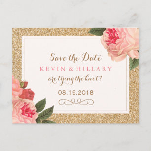 Postale Faire-part Carte de sauvegarde de date Pivoines Corail