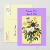 Postale Faire-part Carte de sauvegarde de date Violettes et Pensées (Devant / Derrière)